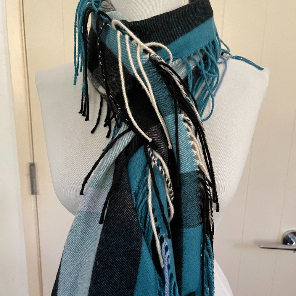 Burberry Teal and Black Plaid Scarf